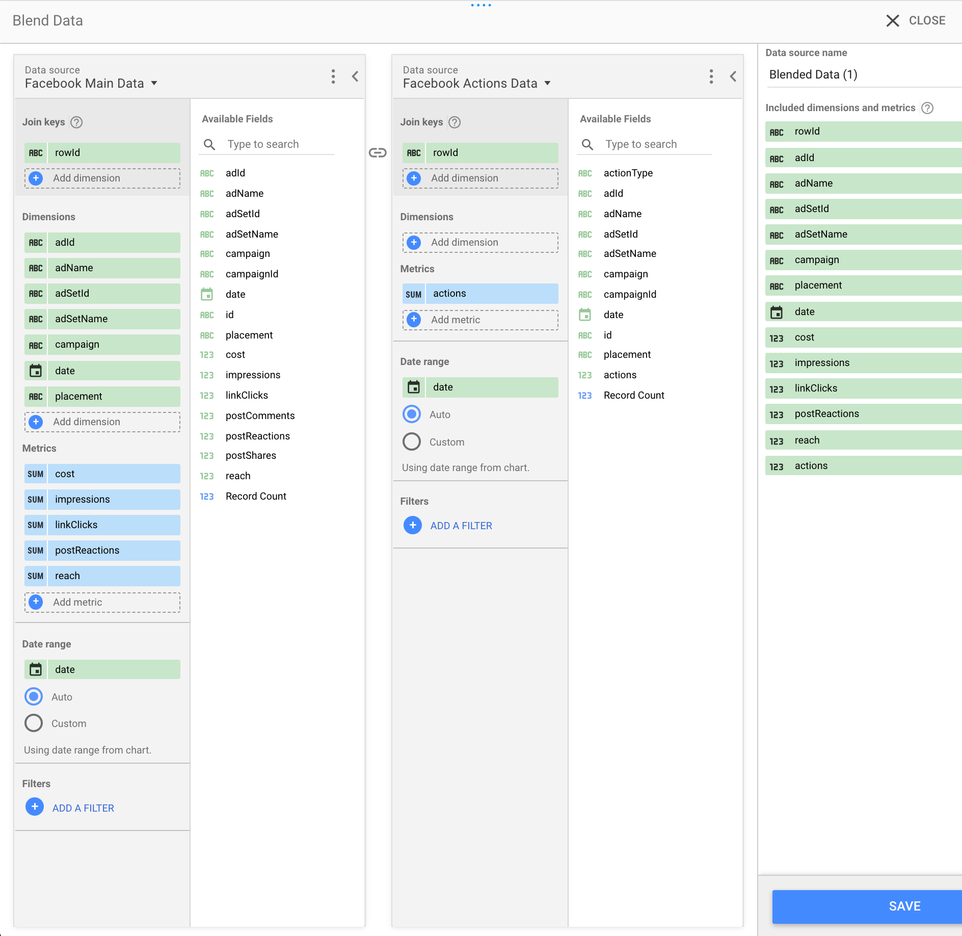 Data blending example in Datastudio